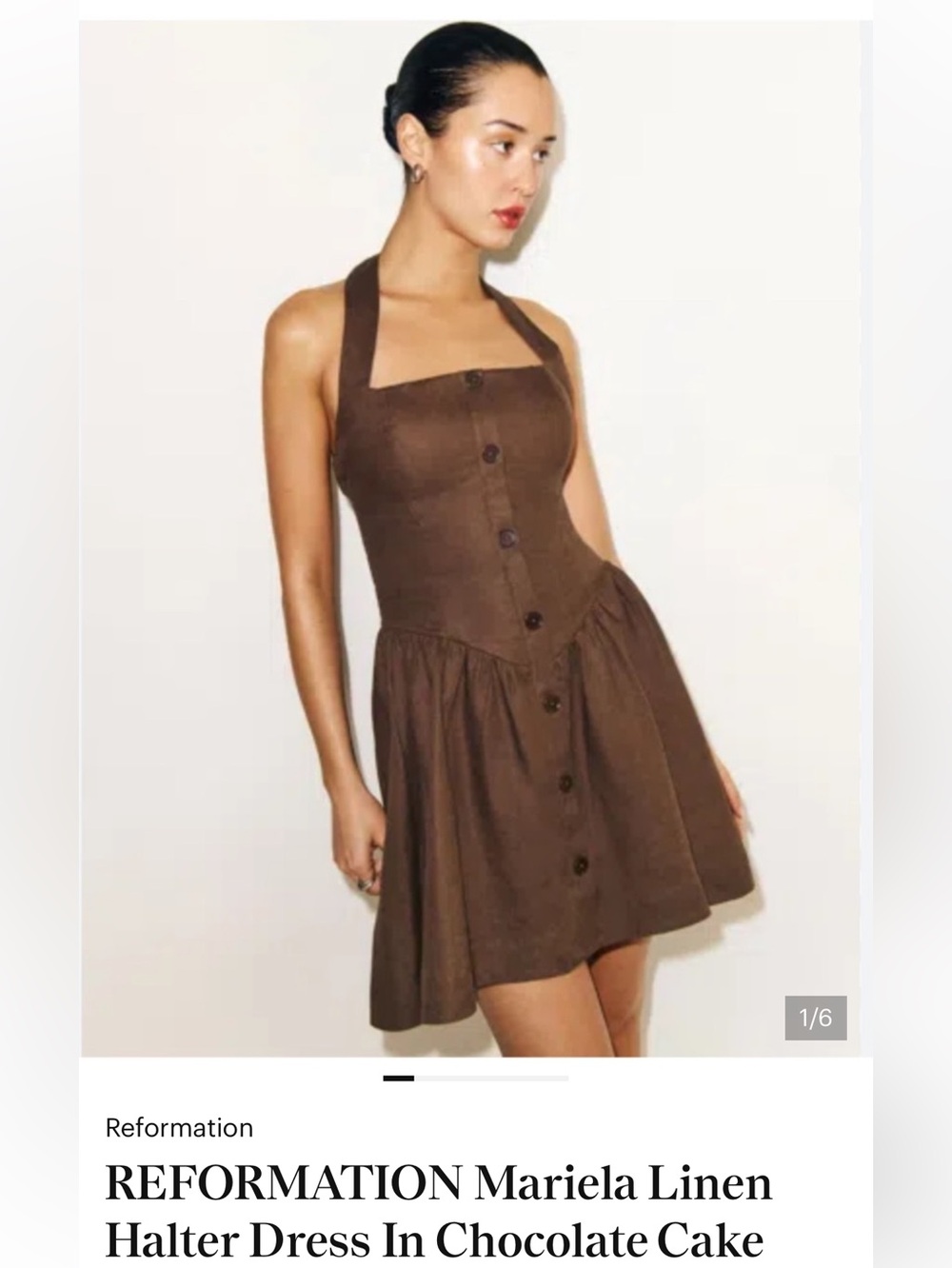 NWT! Reformation linen mini dress Women's Brown Halter Button-Front Mini Dress